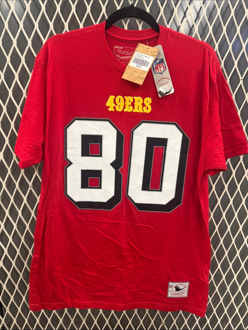 Jerry Rice Mitchell & Ness Red 49ERS #80 Short Sleeve Shirt